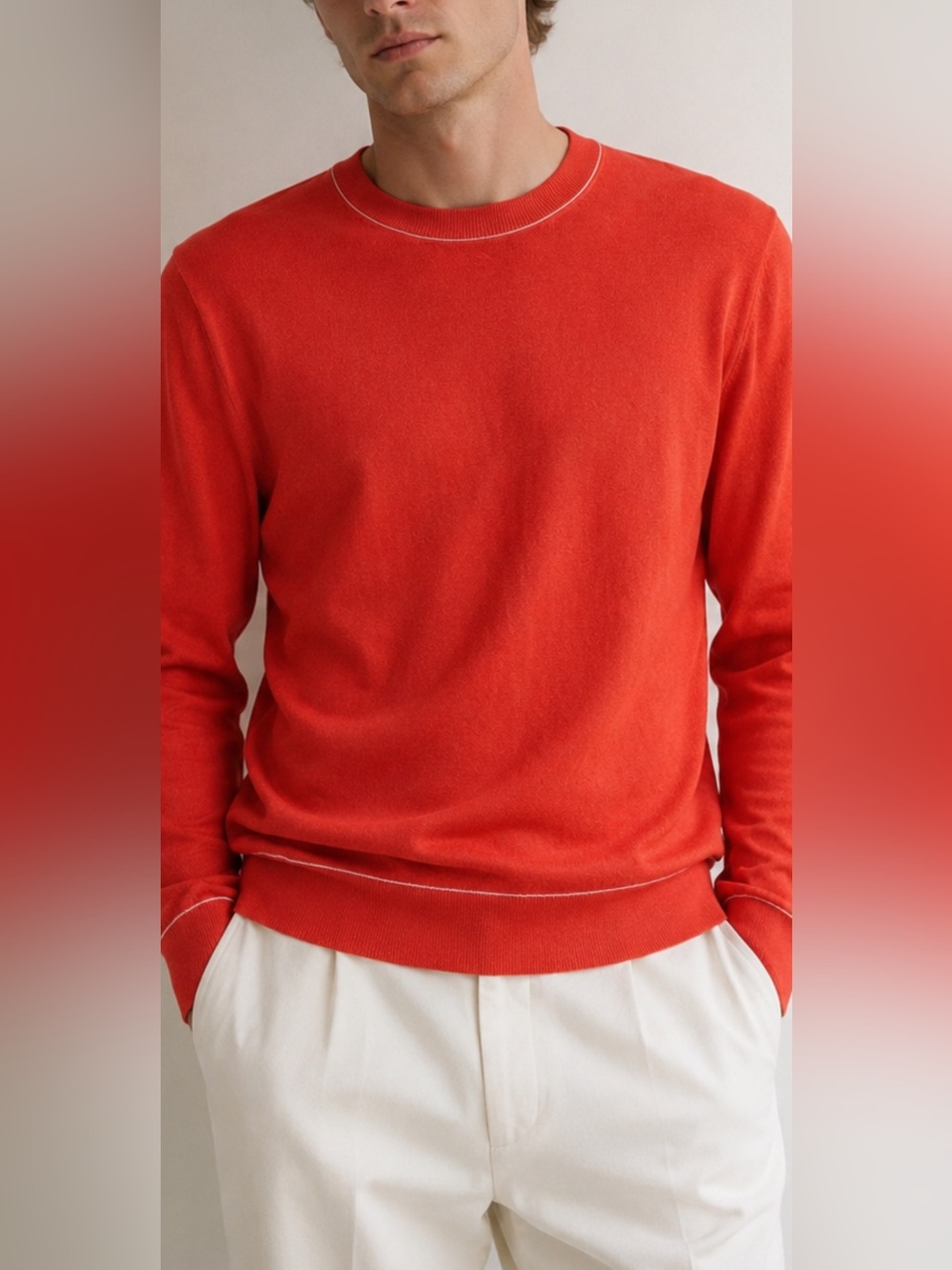 Bugatchi Men’s XL Orange Cotton Linen Crewneck Sweater Lightweight Pullover